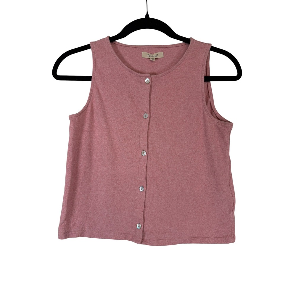 Madewell Womens XXS Pink Heathered Cotton Button Front Sleeveless Tank Top